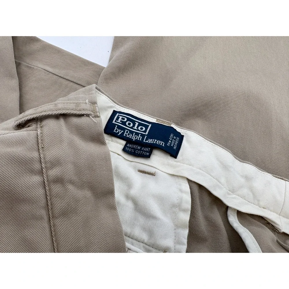 Polo Ralph Lauren VTG Men's Andrew Pant 38x31 Beige Pleated Classic Chino Pants